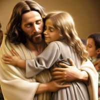 Jesus hugging children