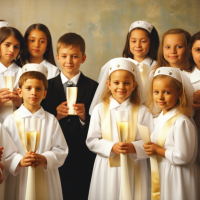 children having the first communion to do it a poster