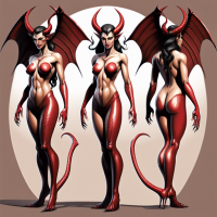 A hermaphrodite succubus, dominant, seductively clad, full body, photorealistic